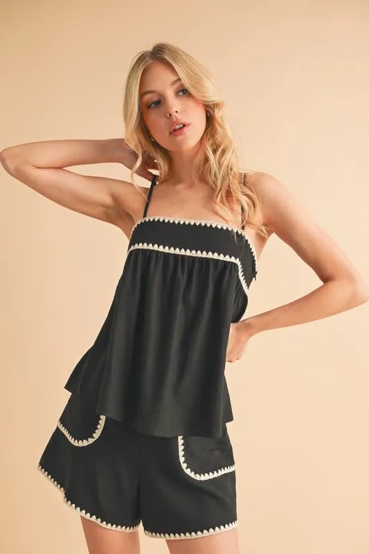 Aemi+Co Bali Rickrack Trim Cami Top - Stylish Bohemian Women's Fashion for Summer, Beach & Festival Outfits