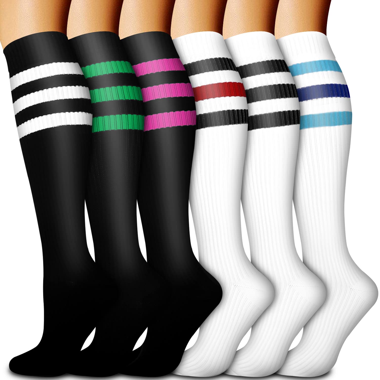 Best Compression Socks for Women & Men (6 Pairs) - Improve Blood Circulation for Running, Sports & Pregnancy - Perfect for Workouts, Travel & Recovery