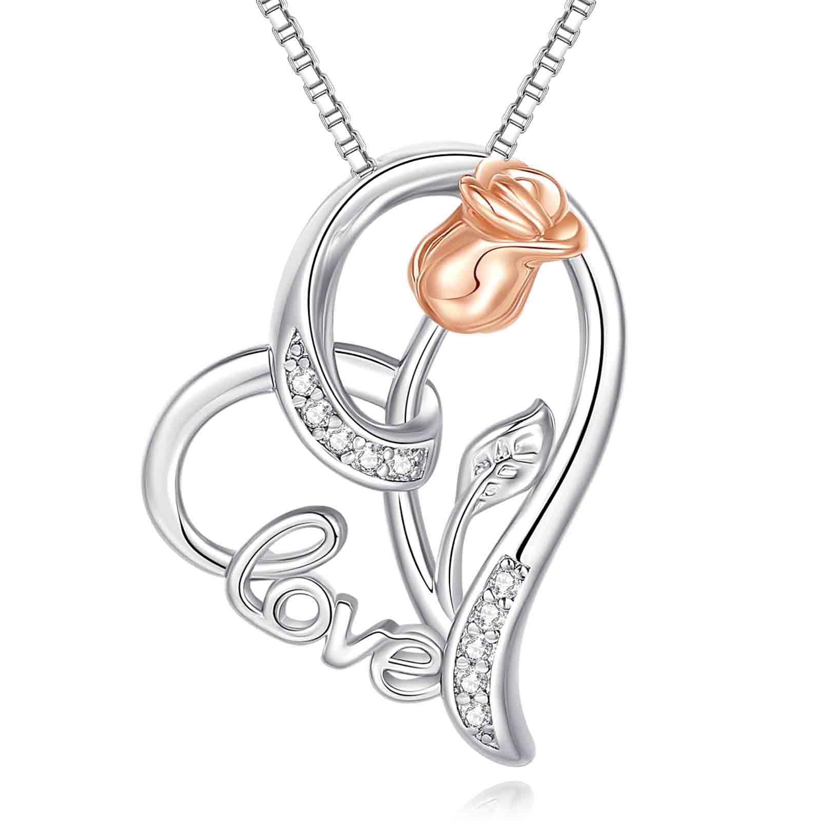 LIANYU Rose Necklace for Women - 925 Sterling Silver I Love You Pendant Necklace, Romantic Gift for Wife, Girlfriend, Anniversary, Christmas, Birthday | Elegant Jewelry for Her, Perfect for Date Nights & Special Occasions