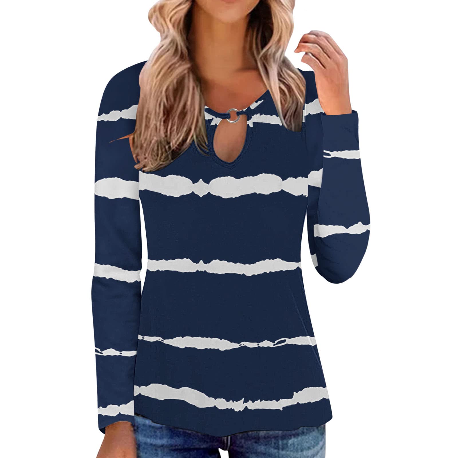Women's Casual Short Sleeve Striped Hollow Out T-Shirt - Breathable Crew Neck Blouse for Yoga, Running & Summer Outfits