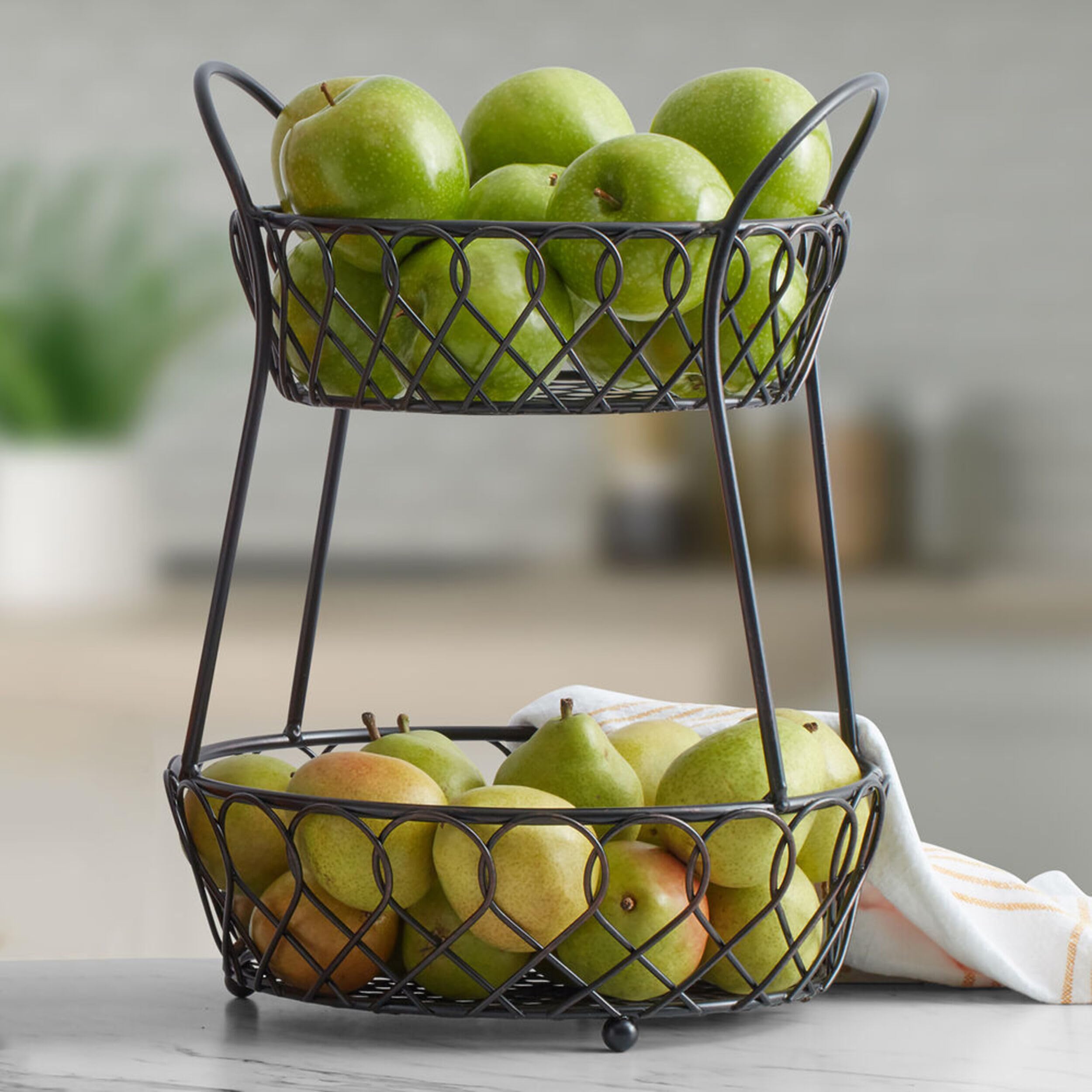 Mikasa Loop and Lattice Wire Basket - Antique Black Kitchen Storage Organizer for Fruits, Vegetables, Bread | Perfect for Pantry, Countertop, and Farmhouse Decor