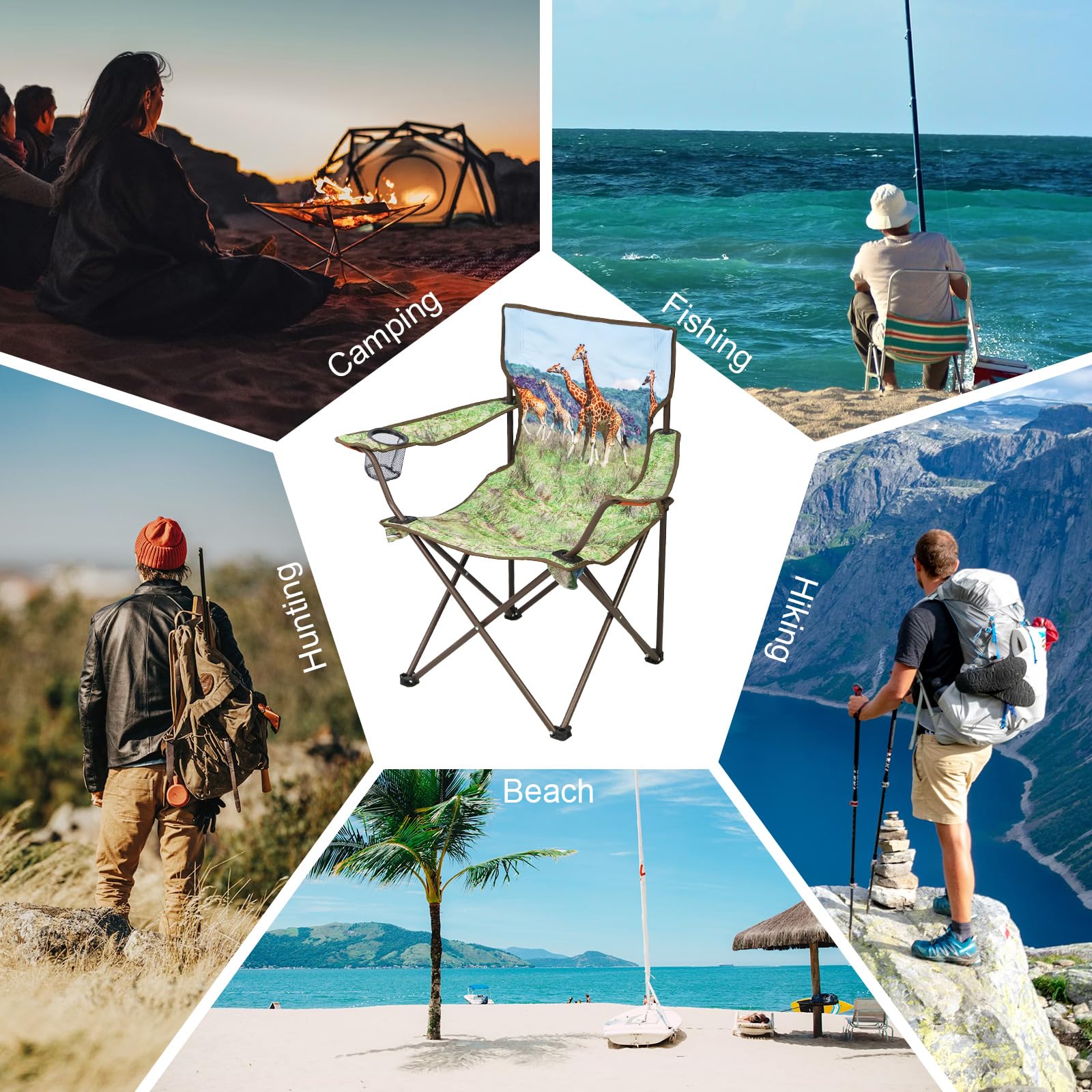 Northroad 2-Pack Portable Folding Camping Chairs - Lightweight Collapsible Hunting Chairs with Animal Print Design for Outdoor, Travel, Beach, Fishing, Picnics, Backyard, and Garden Use - Perfect for Camping Trips, Tailgating, and Outdoor Adventures