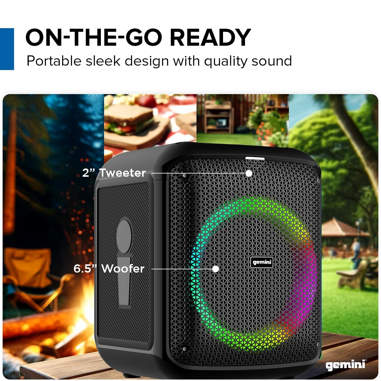 Gemini Sound GGO Series Portable Bluetooth Boombox Speaker - 100W & 200W High Power, LED Party Lights, TWS Pairing, Wireless Mic, Rechargeable Battery with 10-Hour Playtime, USB/Aux Input - Perfect for Outdoor Parties, Beach Gatherings & Home Entertainment