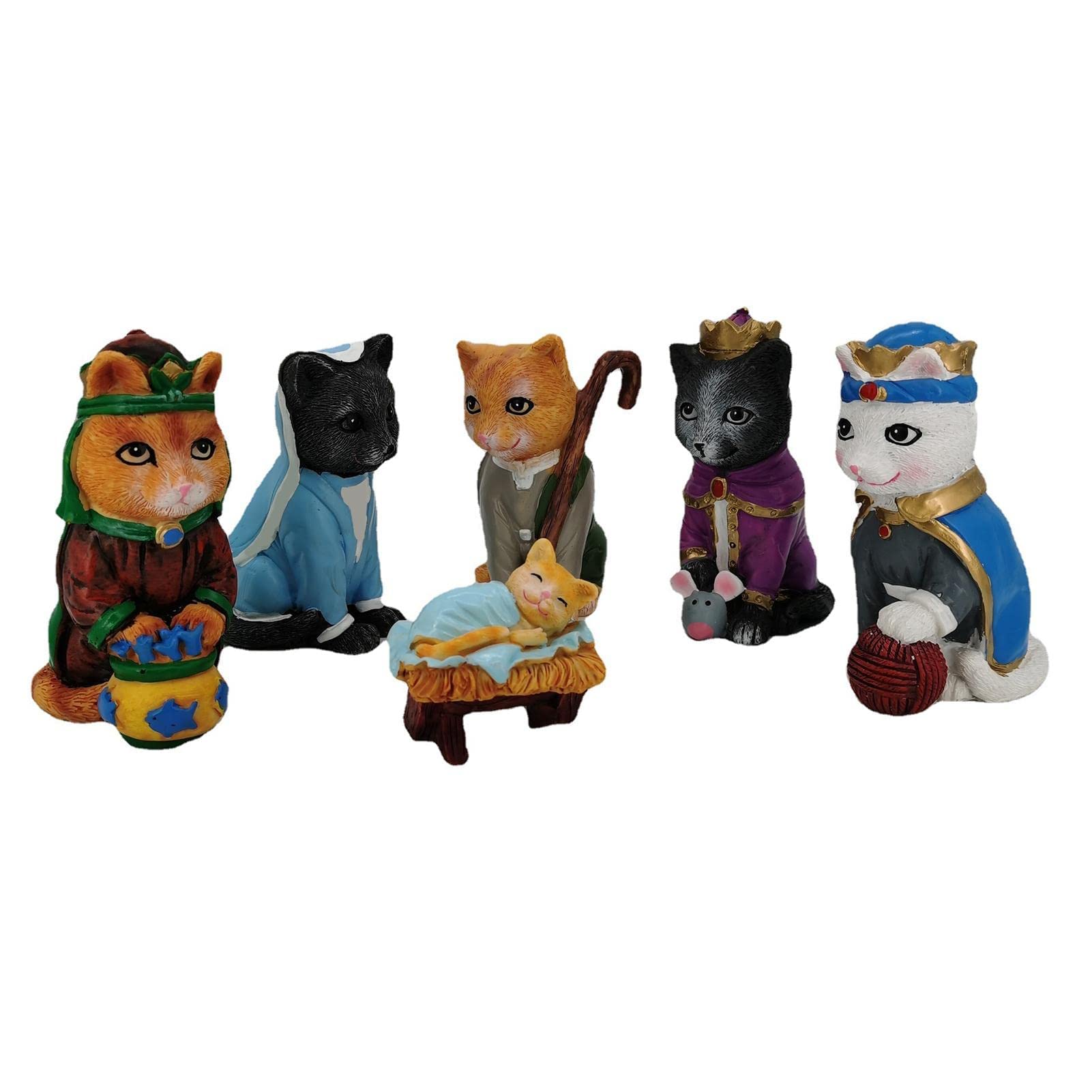 YangMeng Christmas Nativity Figurine Set - Cute Cat Resin Statue for Home Decor, Living Room Art, Holiday Display & Gift Idea | Perfect for Christmas Tree Decorations, Mantel Displays & Festive Table Centerpieces
