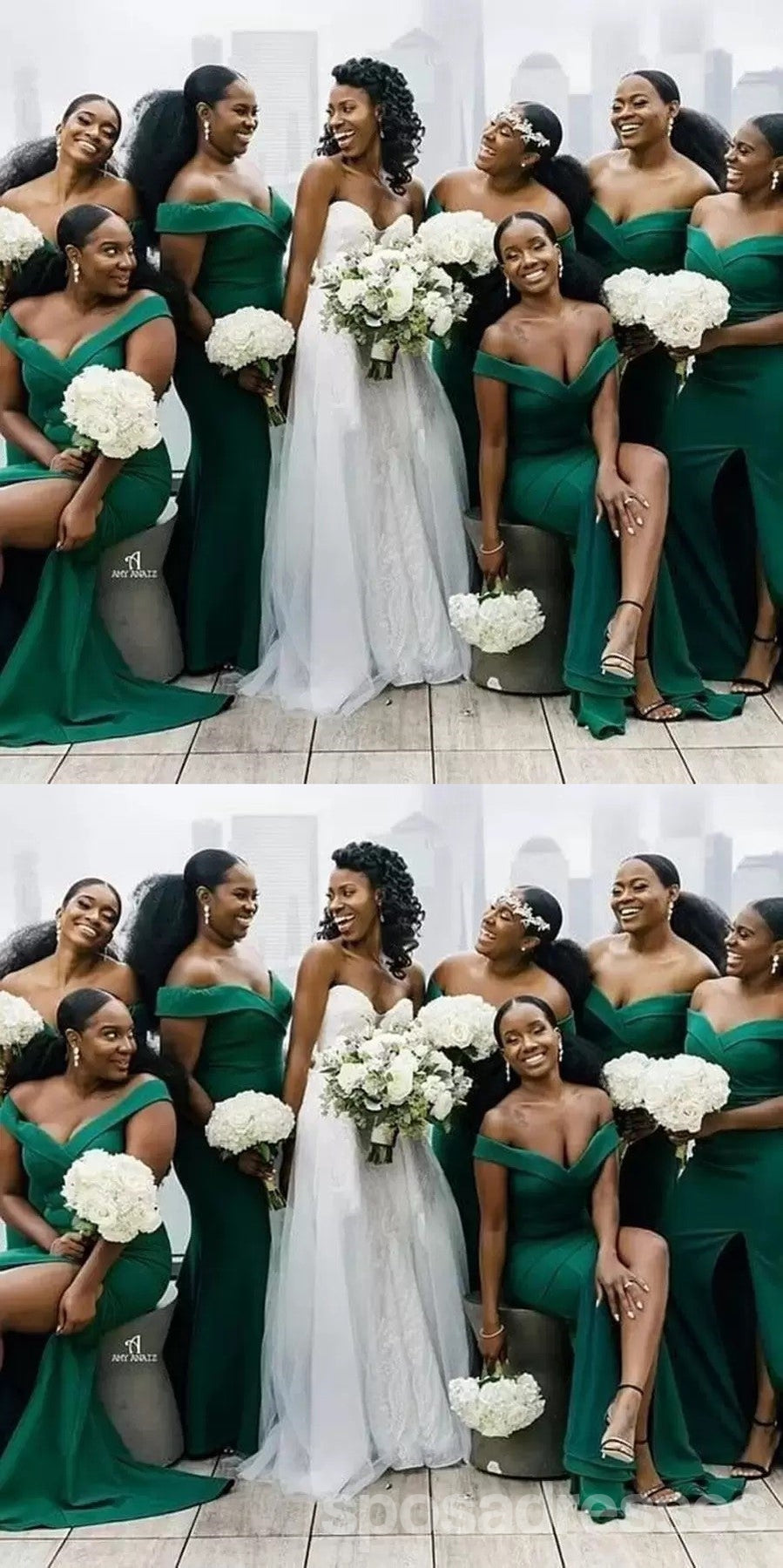 Elegant Green Mermaid Off-Shoulder Side Slit Long Bridesmaid Dress - WG1245 | Perfect for Beach Weddings, Formal Events & Evening Parties