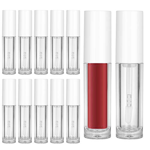 RONRONS 12-Piece White Round 5ML Empty Lip Gloss Bottles with Rubber Plug - Refillable Lip Balm & Oil Tubes for DIY Lipstick Samples | Perfect for Women & Girls | Travel, Makeup Kit & Gift Packaging