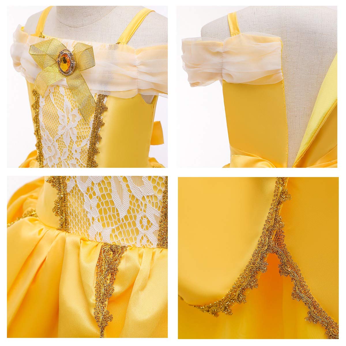 MYRISAM Girls Belle Princess Dress - Beauty and the Beast Costume for Halloween, Carnival, Cosplay, Christmas & Birthday Parties - Elegant Ball Gown for Kids Dress Up & Fantasy Play