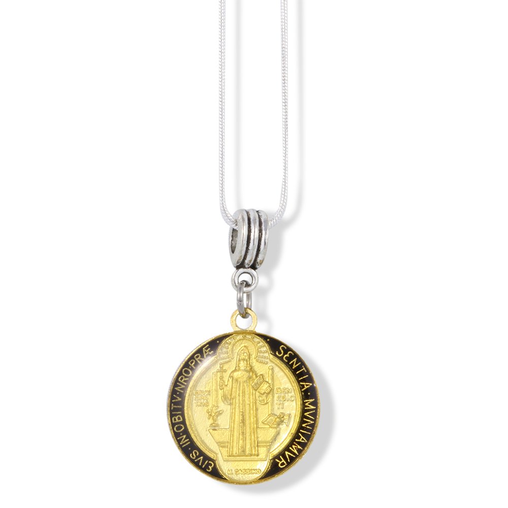 EPJ Saint Benedict Colored Charm Snake Chain Necklace - Religious Jewelry for Women, Men - Perfect for Gifts, Baptism, Confirmation & Everyday Wear