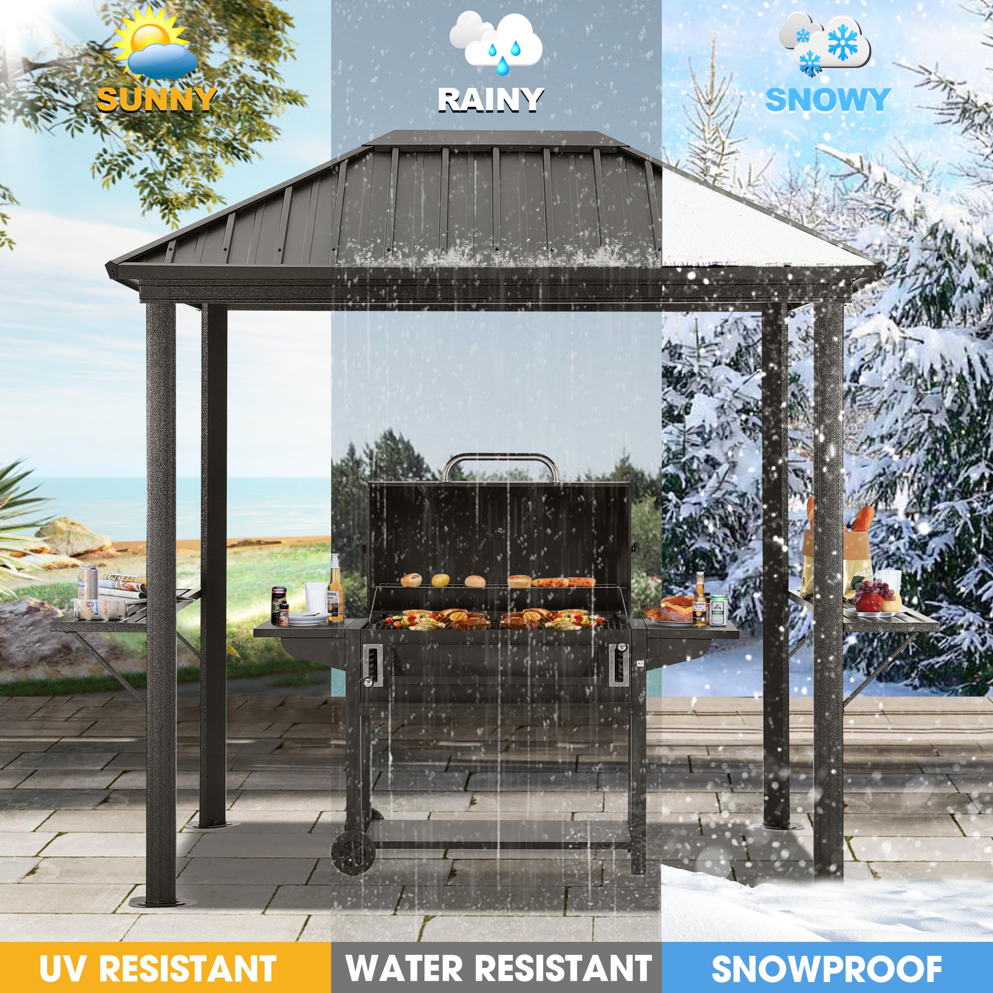ABCCANOPY 6x8 Hardtop Grill Gazebo - Galvanized Steel Outdoor BBQ Pavilion with Aluminum Frame & Shelves for Patio, Backyard, Garden (Dark Brown, Single Roof) | Perfect for Outdoor Cooking, Dining & Entertaining