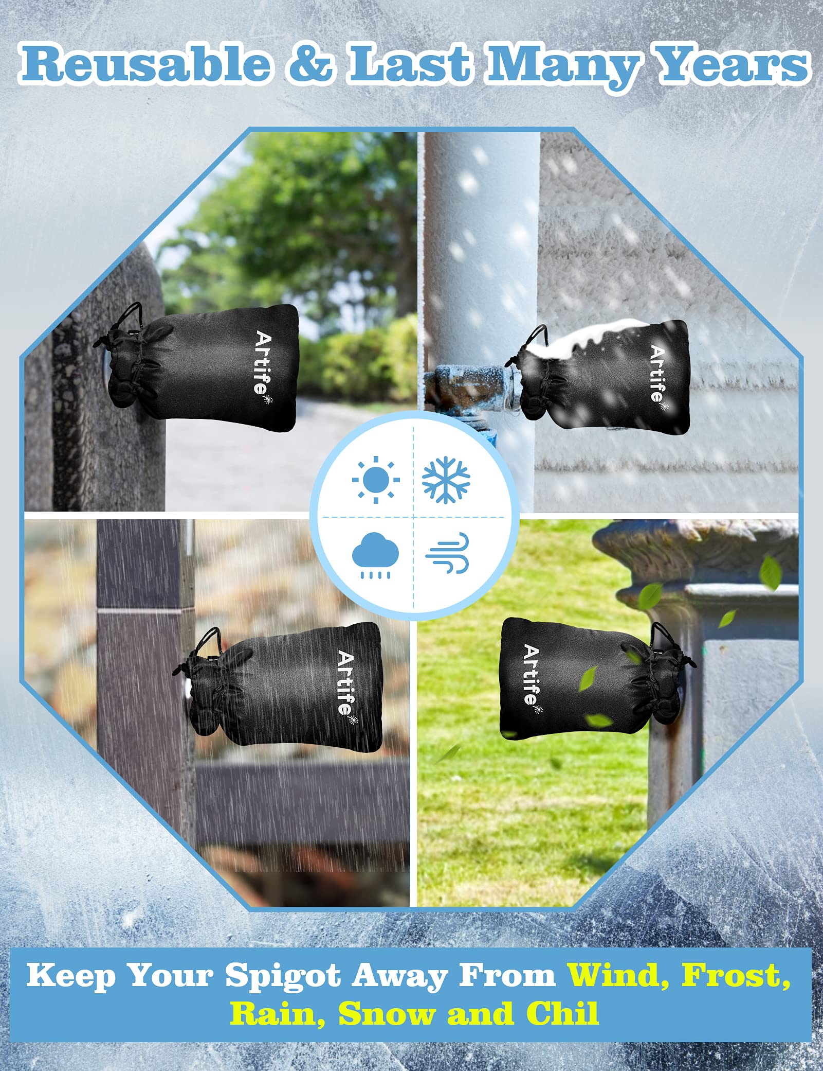 Upgraded Thickened Outdoor Faucet Covers for Winter Freeze Protection - Insulated Garden Water Spigot & Hose Bib Socks (Black, 2 Pack) - Perfect for Winterizing Outdoor Pipes & Preventing Frozen Faucets