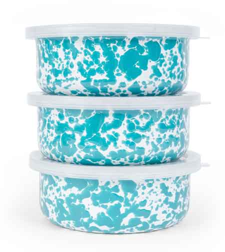 Turquoise Marble Storage Bowl Set with Lids - Airtight Food Containers for Kitchen Organization, Meal Prep & Leftovers