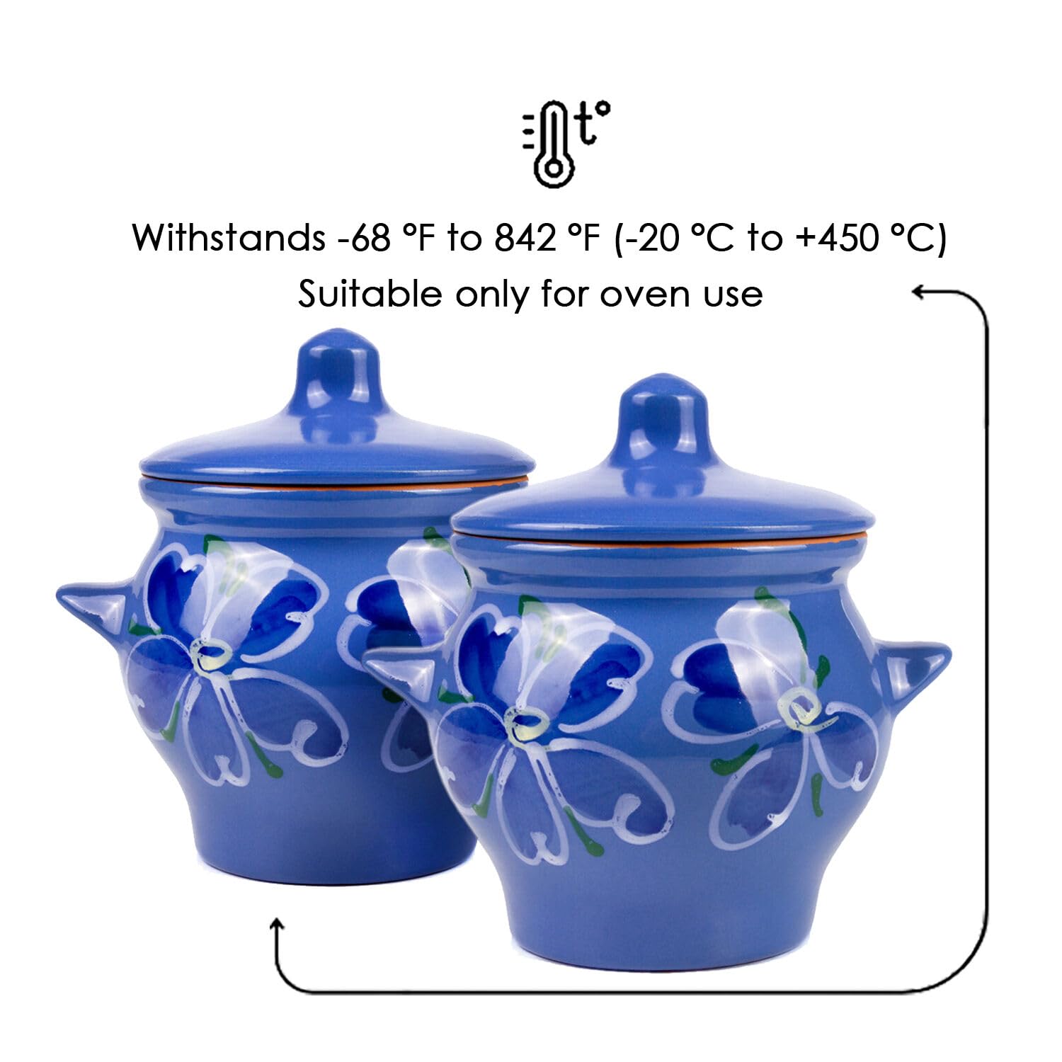 Premium Borisov Blue Clay Stewing Ramekin with Lid - 2QT Traditional Earthenware Pot for Dutch Oven Cooking, Rice, Soups & Stews | Oven, Stovetop & Microwave Safe | Perfect for Slow Cooking, Baking & Serving Dishes