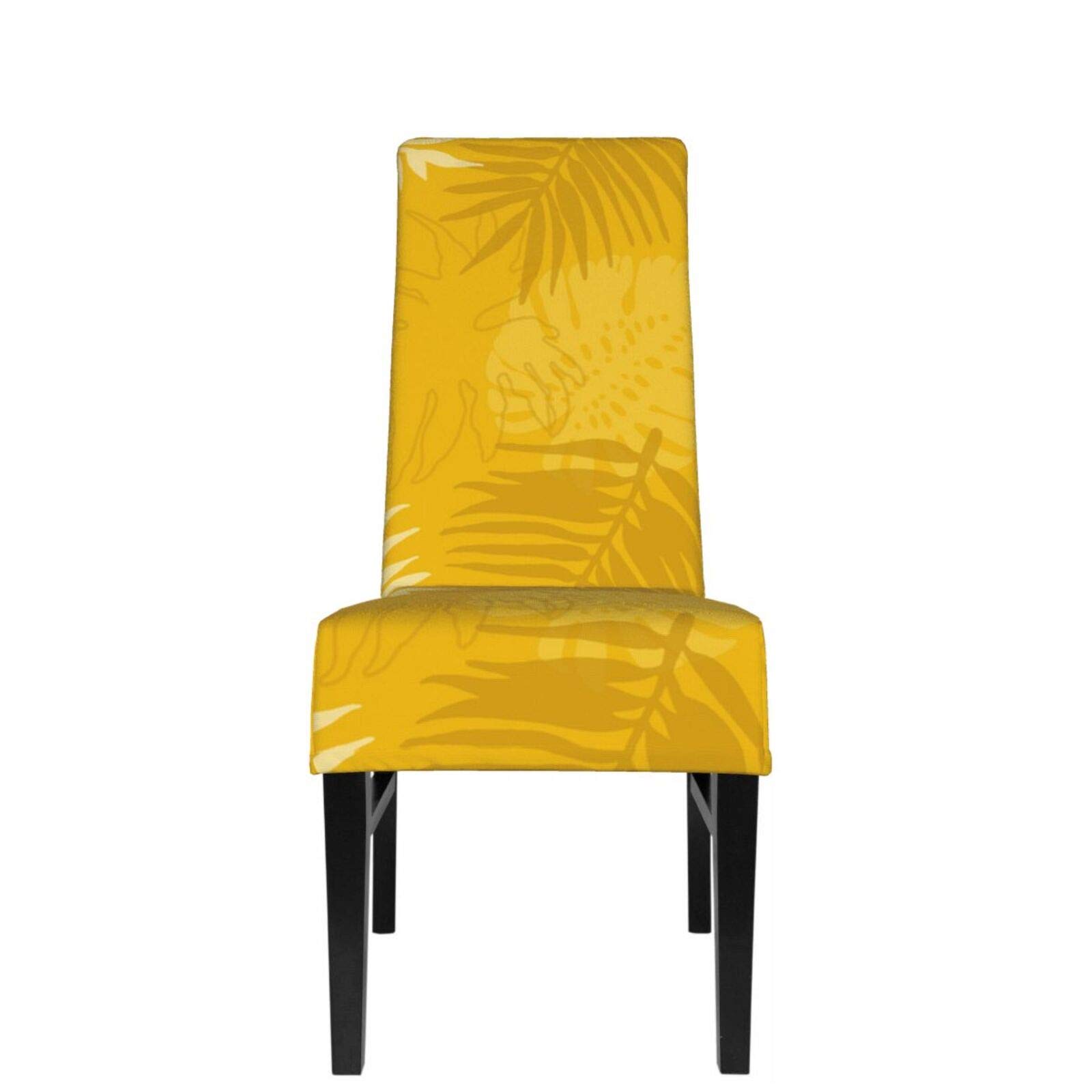 Tropical Mustard Palm Leaves Stretch Chair Slipcovers - Washable Dining Chair Covers for Home, Hotel, Restaurant | Perfect for Wedding, Banquet & Party Decor