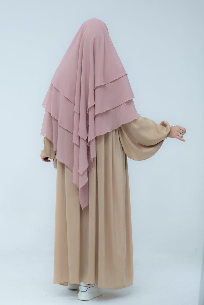 Elegant Pink 3-Layer Chiffon Khimar Hijab Niqab - Lightweight Muslim Veil for Women, Perfect for Prayer, Daily Wear & Special Occasions