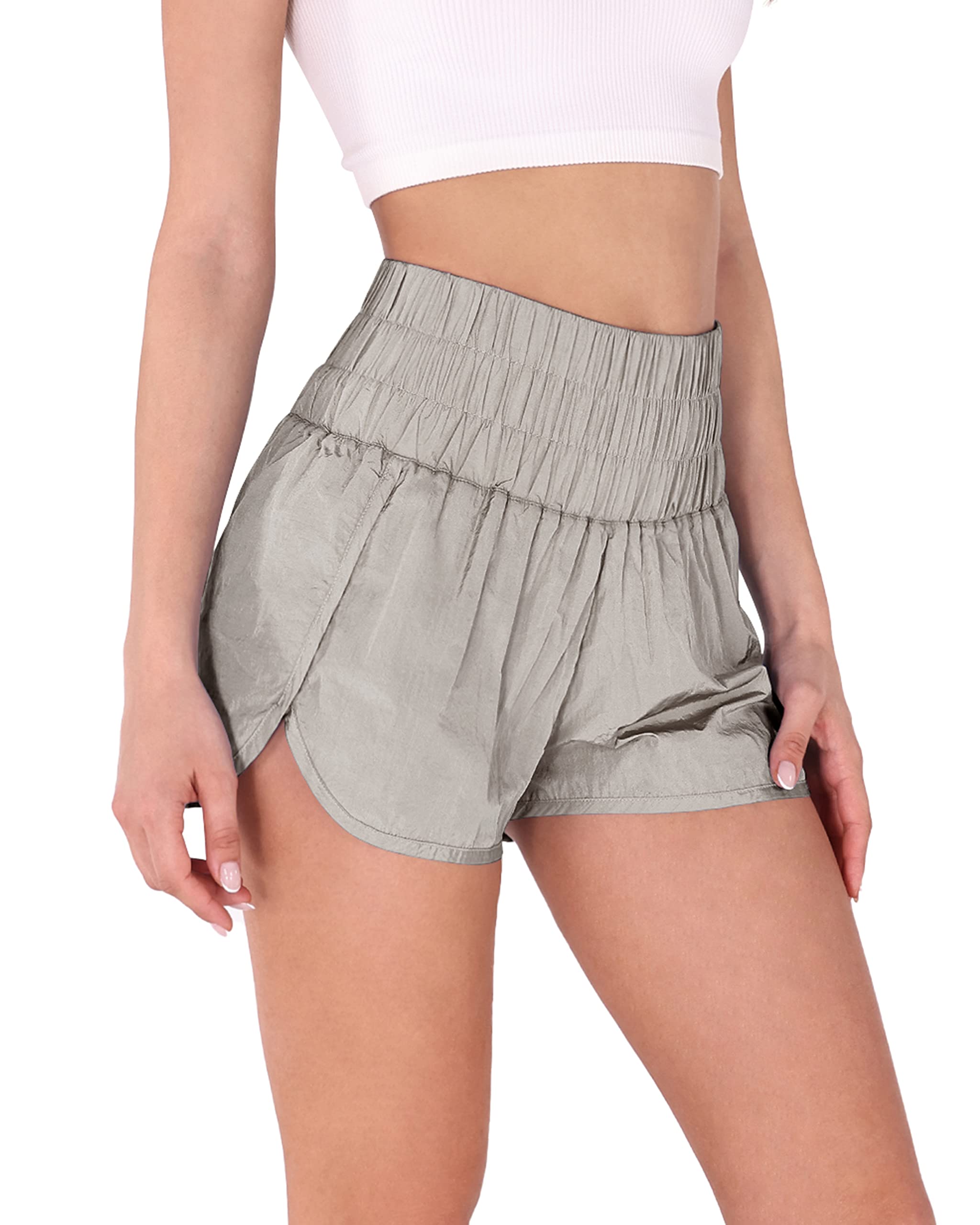 ODODOS Women's High Waisted Athletic Shorts - Quick Dry, Elastic Workout Running Shorts with Mesh Back Pocket for Gym, Yoga & Casual Wear