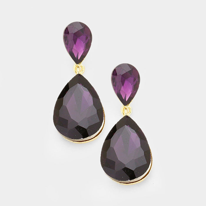 Little Girls Double Amethyst Crystal Teardrop Earrings for Evening Wear | Elegant Dangle Jewelry for Weddings, Parties & Special Occasions
