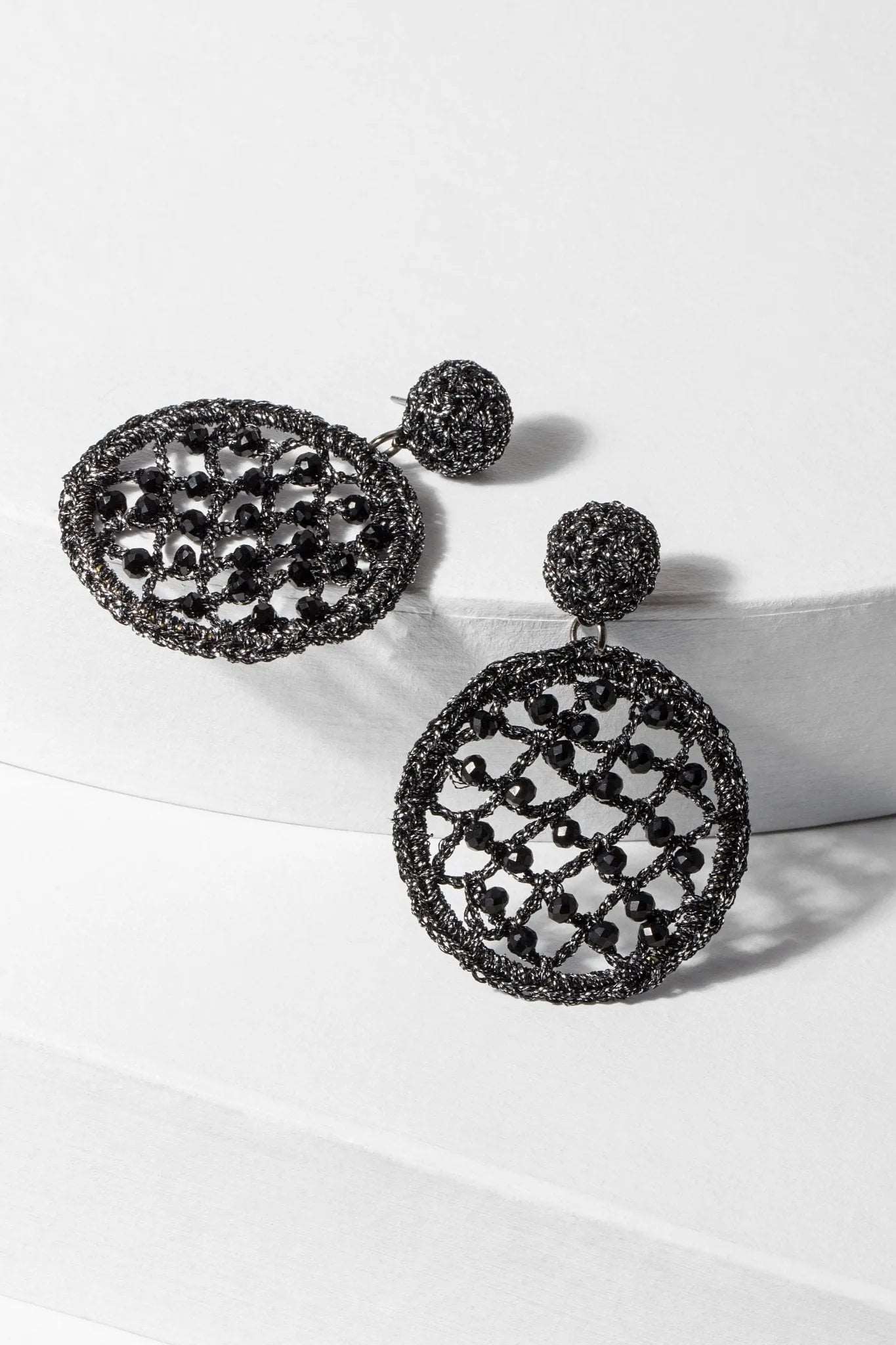 Sparkling Black Crystal Crochet Earrings for Women - Elegant Handmade Dangle Earrings for Parties, Weddings & Special Occasions