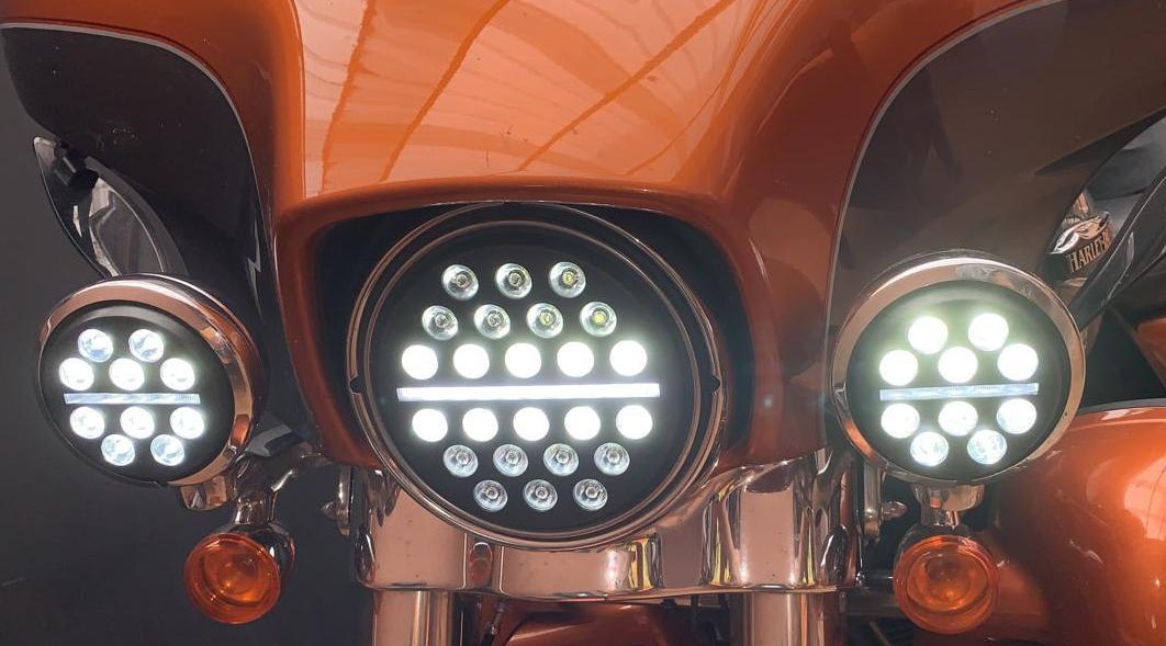 Slim Line LED Headlight & Auxiliary Light Kit for Harley Davidson & Indian Motorcycles - High Visibility Daytime Running Lights for Cruiser & Touring Bikes - Perfect for Night Riding & Off-Road Adventures