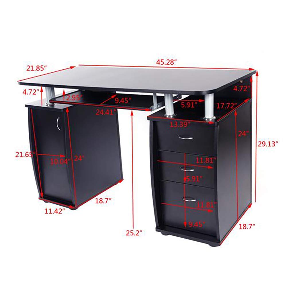2021 Commercial Standardized Computer Desk - Black Office Gaming Table with 1 Door & 3 Drawers - Ergonomic Workstation for Home Office, Study & Gaming Setup