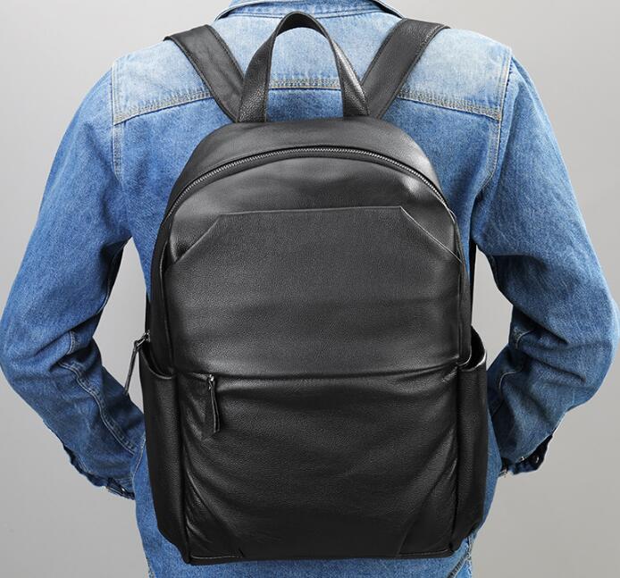 Premium Black Leather Backpack for Men & Women - Stylish Durable Laptop Bag for Work, Travel & College - Water-Resistant Business Backpack with USB Charging Port