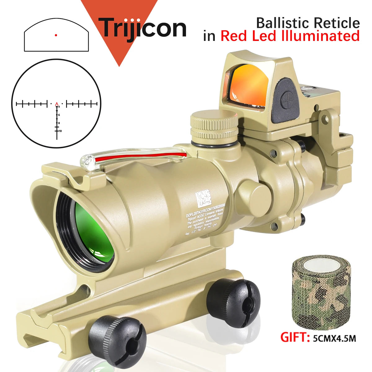 Trijicon ACOG 4X32 Rifle Scope with RMR - Fiber Optic Red/Green Dot Illumination, Etched Reticle - Perfect for Hunting, Tactical Shooting & Outdoor Adventures