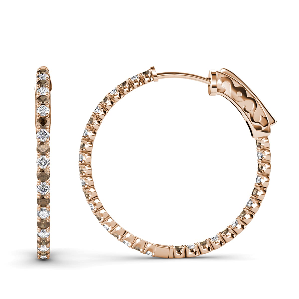 14K Rose Gold Smoky Quartz & Diamond Inside-Out Hoop Earrings 2.70ctw - Elegant Jewelry for Women, Perfect for Weddings, Parties & Everyday Wear