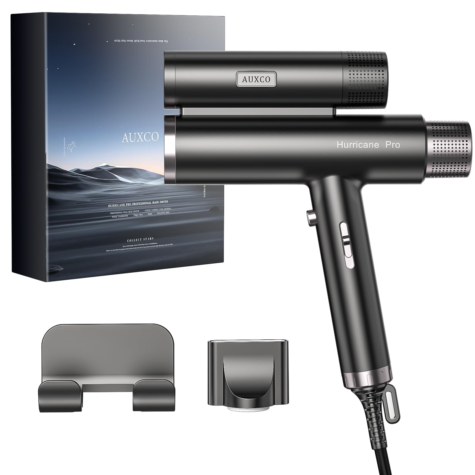 Hurricane Pro Professional Hair Dryer - 216,000 RPM Dual Brushless Motor | Ionic Fast Drying for Salon & Home | Compact Lightweight Travel Blow Dryer with 3 Speed Settings | Perfect for Styling, Travel & Daily Hair Care (Matte Gray)
