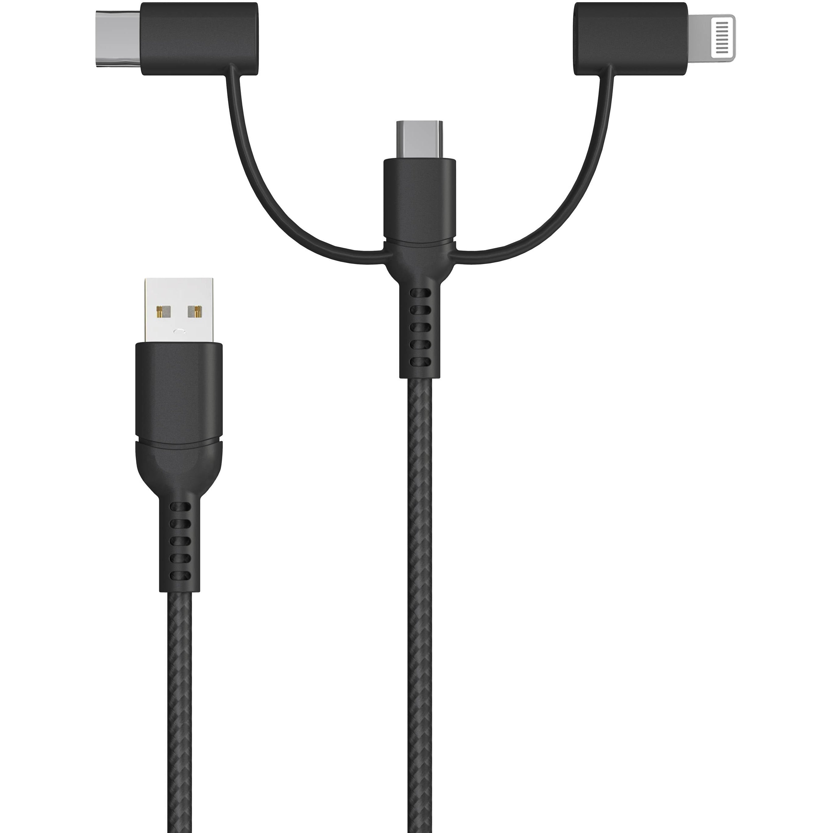3-in-1 USB Charging Cable with Stackable Design - Fast Charging Cord for iPhone, Android & More (Black) - Perfect for Travel, Home & Office Use