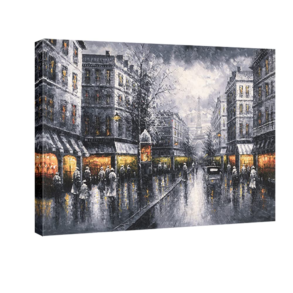 Extra Large Paris Street View Canvas Art - Modern Cityscape Oil Painting Print - Contemporary Landscape Wall Decor for Living Room, Bedroom & Office - 48x36 Inches