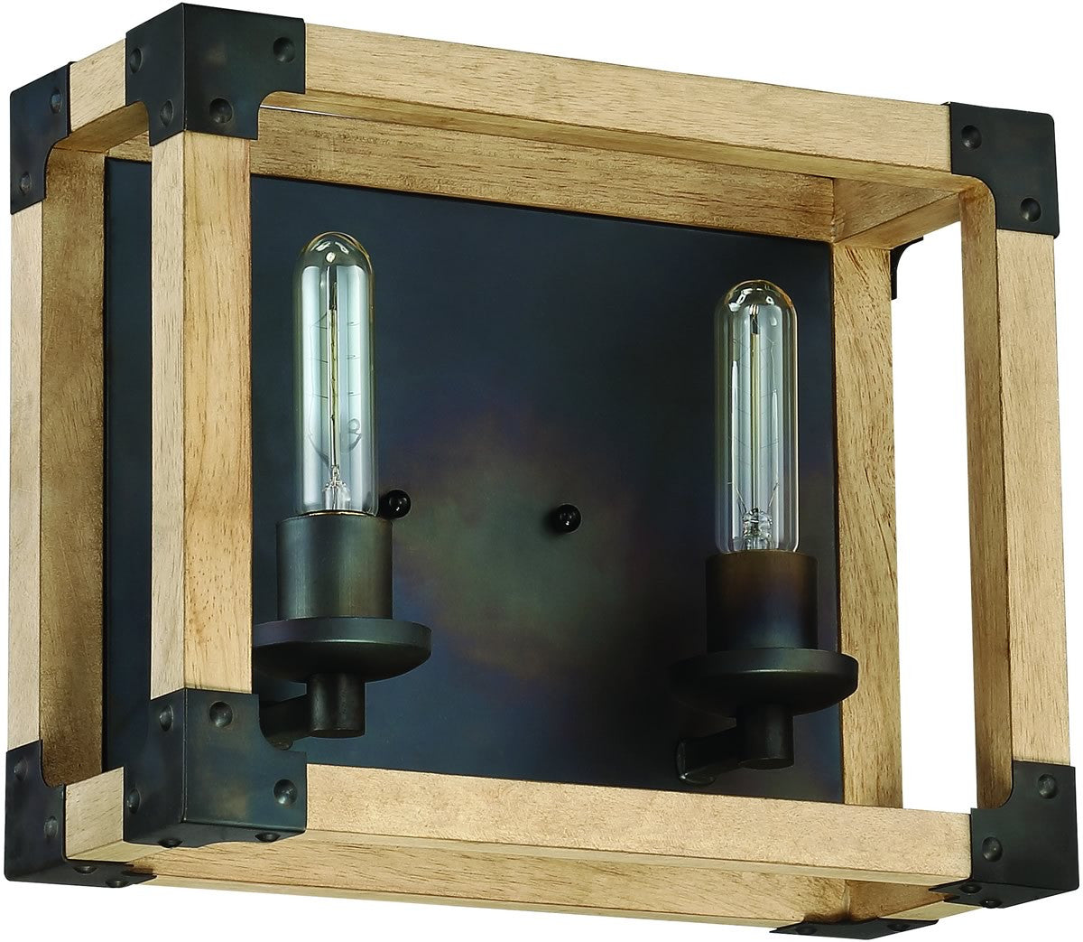 14W Cubic 2-Light Bathroom Vanity Light Fixture - Brushed Steel with Natural Wood Finish for Modern Bathroom Decor | Perfect for Bathroom, Powder Room, and Dressing Area Lighting