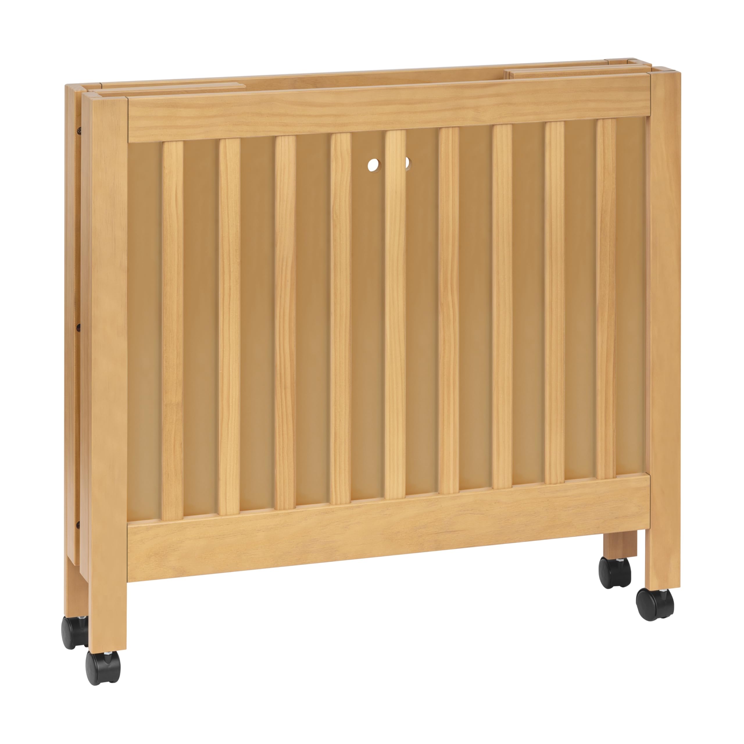 Babyletto Origami Mini Portable Crib with Wheels - Honey Color, 2 Adjustable Mattress Heights, Greenguard Gold Certified | Compact Folding Travel Crib for Nursery, Bedroom & On-the-Go Parents