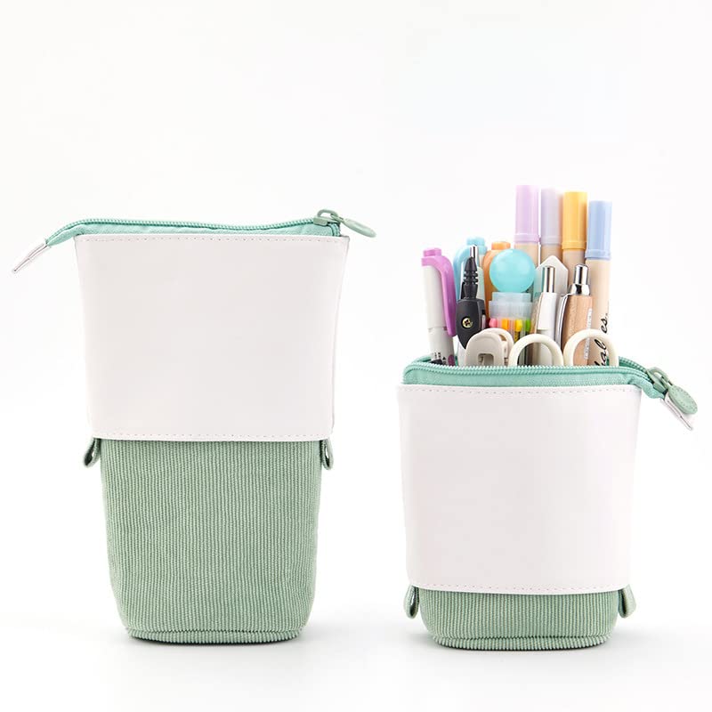 Stylish Telescopic Standing Pencil Case - Kawaii Aesthetic Pen Holder & Makeup Pouch for School, Office & Travel (Green) | Perfect Organizer for Students, Artists & Professionals