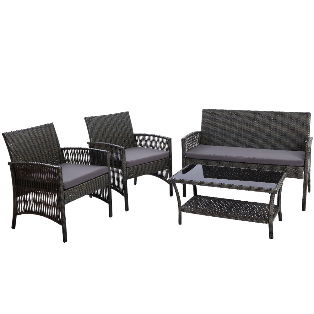 4-Piece Outdoor Wicker Sofa Set with Harp Chairs and Table - Grey Patio Garden Furniture for Backyard, Poolside & Terrace Relaxation