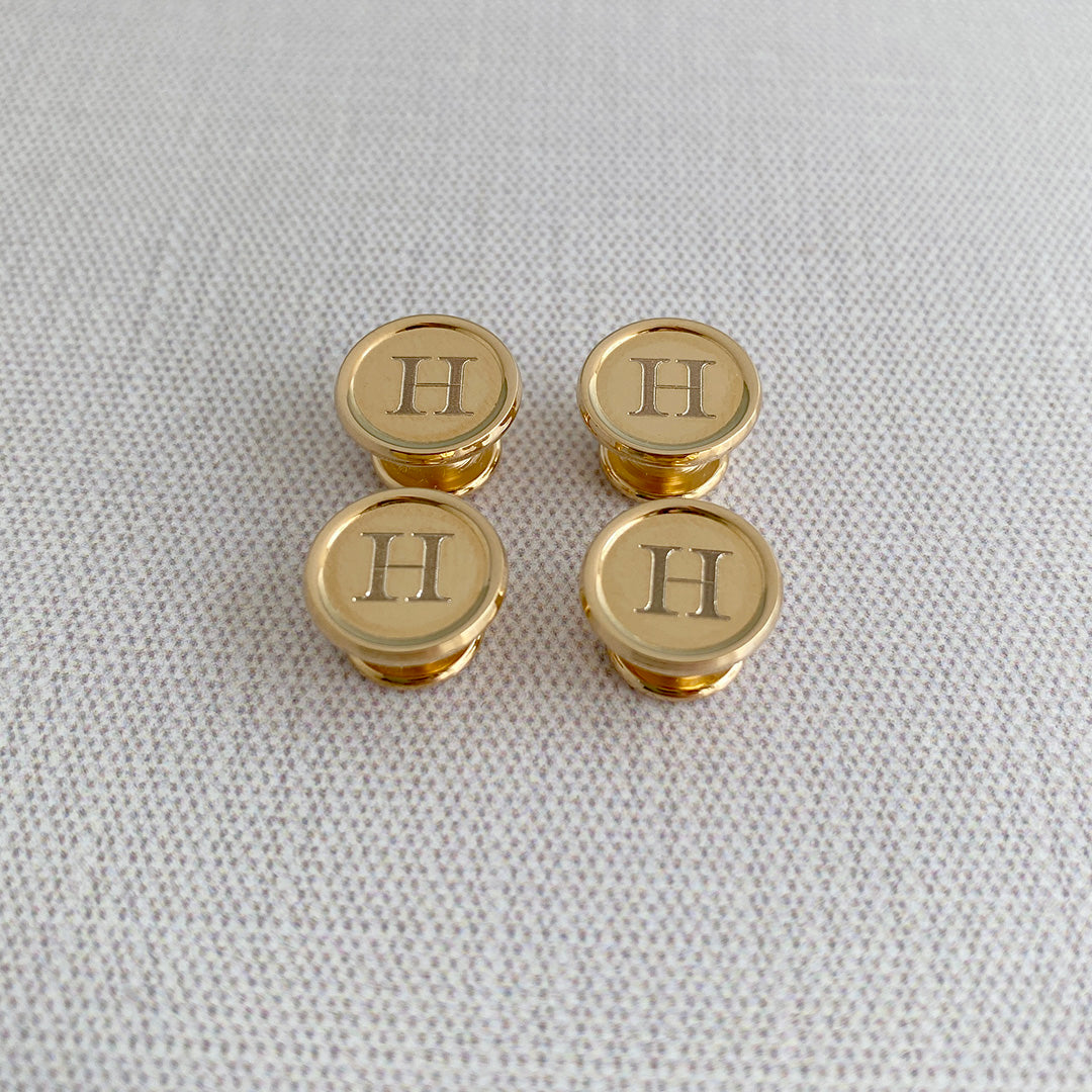 Premium Gold Plated Round Rimmed Shirt Studs for Men - Elegant Dress Shirt Accessories for Weddings, Business & Formal Events