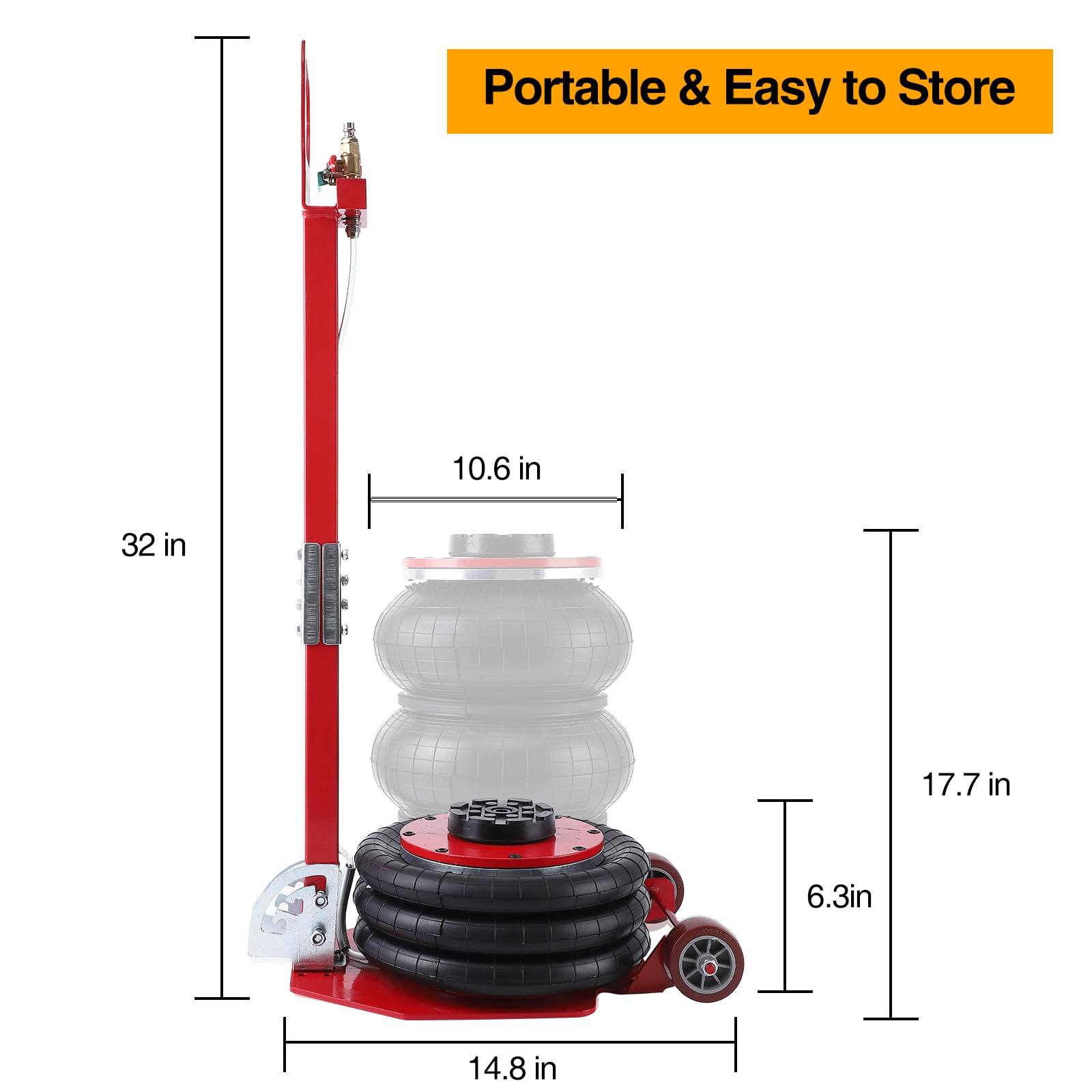3 Ton/6600 lbs Air Jack - Heavy Duty Pneumatic Car Jack with Adjustable Handle & 17.7