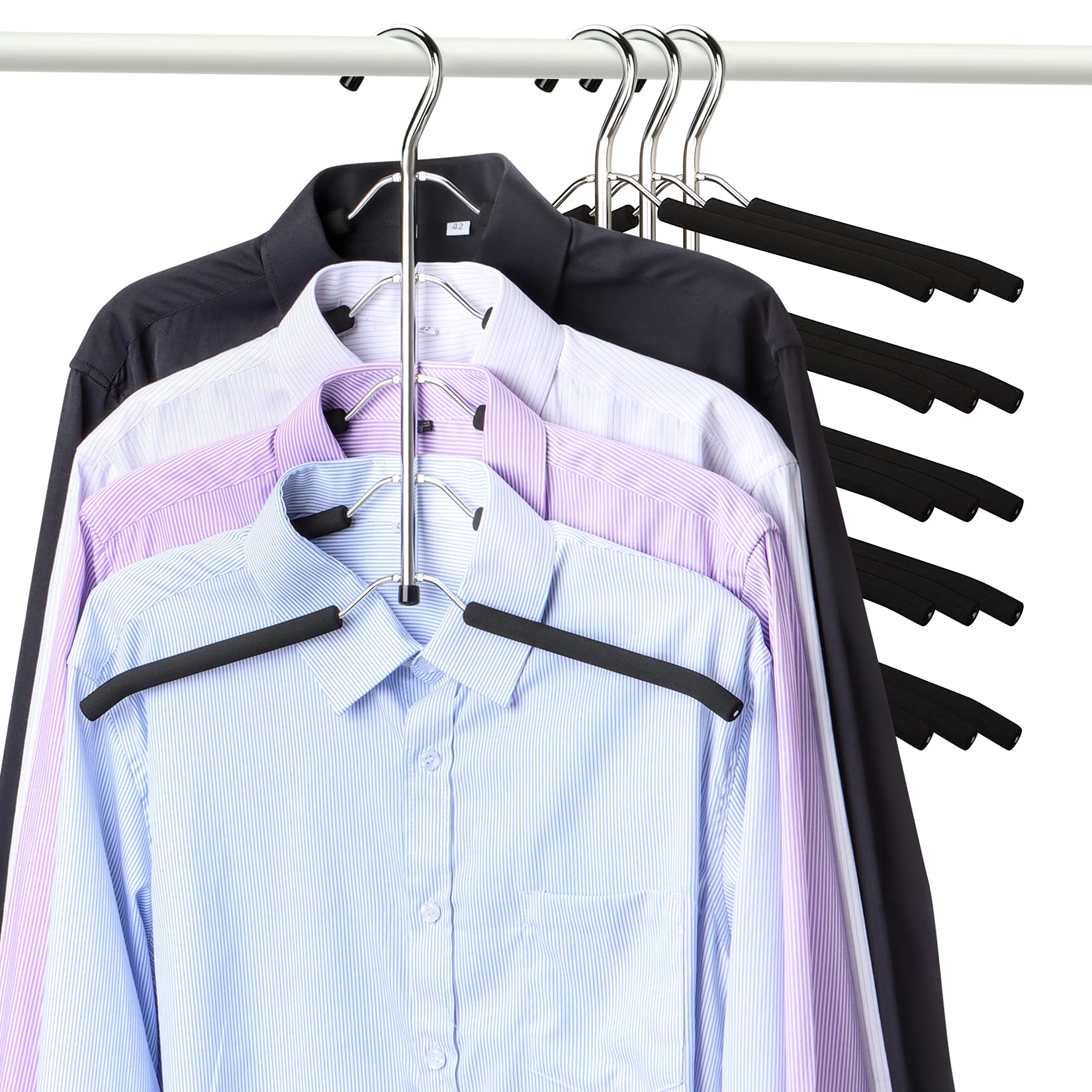 Space Saving Clothes Hangers 4-Pack - Heavy Duty Stainless Steel 5-Layer Non-Slip Padded Coat & Sweater Hangers with Swing Arms - Perfect for Closet Organization & Small Space Storage (Ideal for Apartments, Dorms & Travel)