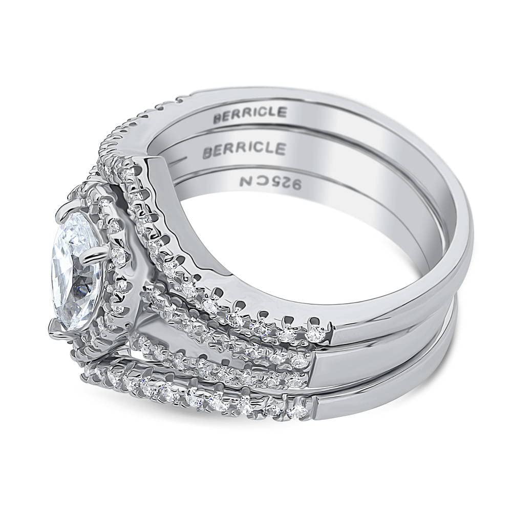 Sterling Silver Pear Cut Cubic Zirconia Halo Engagement Ring Set for Women - Rhodium Plated Wedding Band, Size 4-10 - Perfect for Proposals, Anniversaries & Bridal Jewelry Gifts