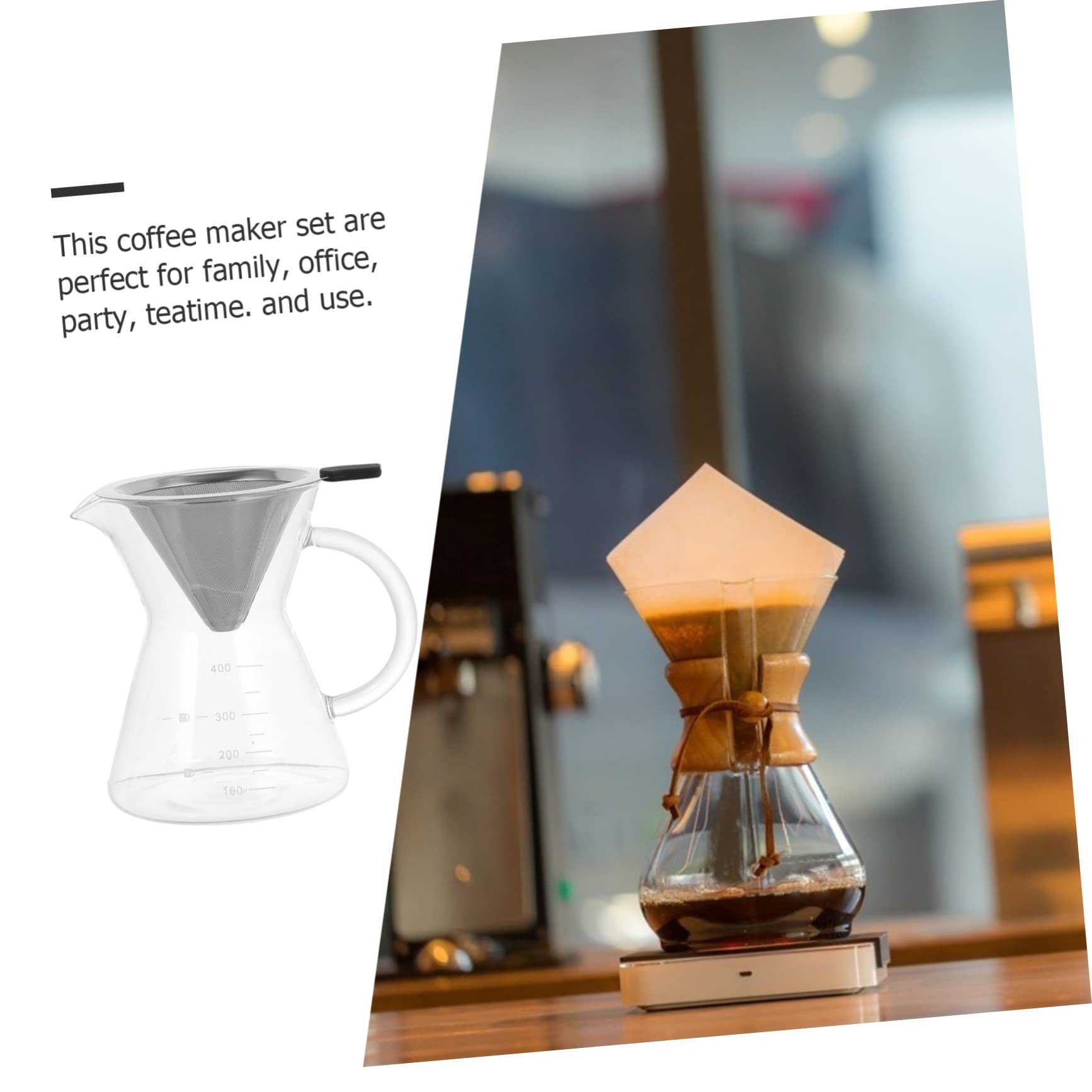 Hemoton Glass Coffee Carafe with Stainless Steel Filter - 34oz Coffee Brewer with Handle for Drip Coffee - Perfect for Home, Office, and Camping Use
