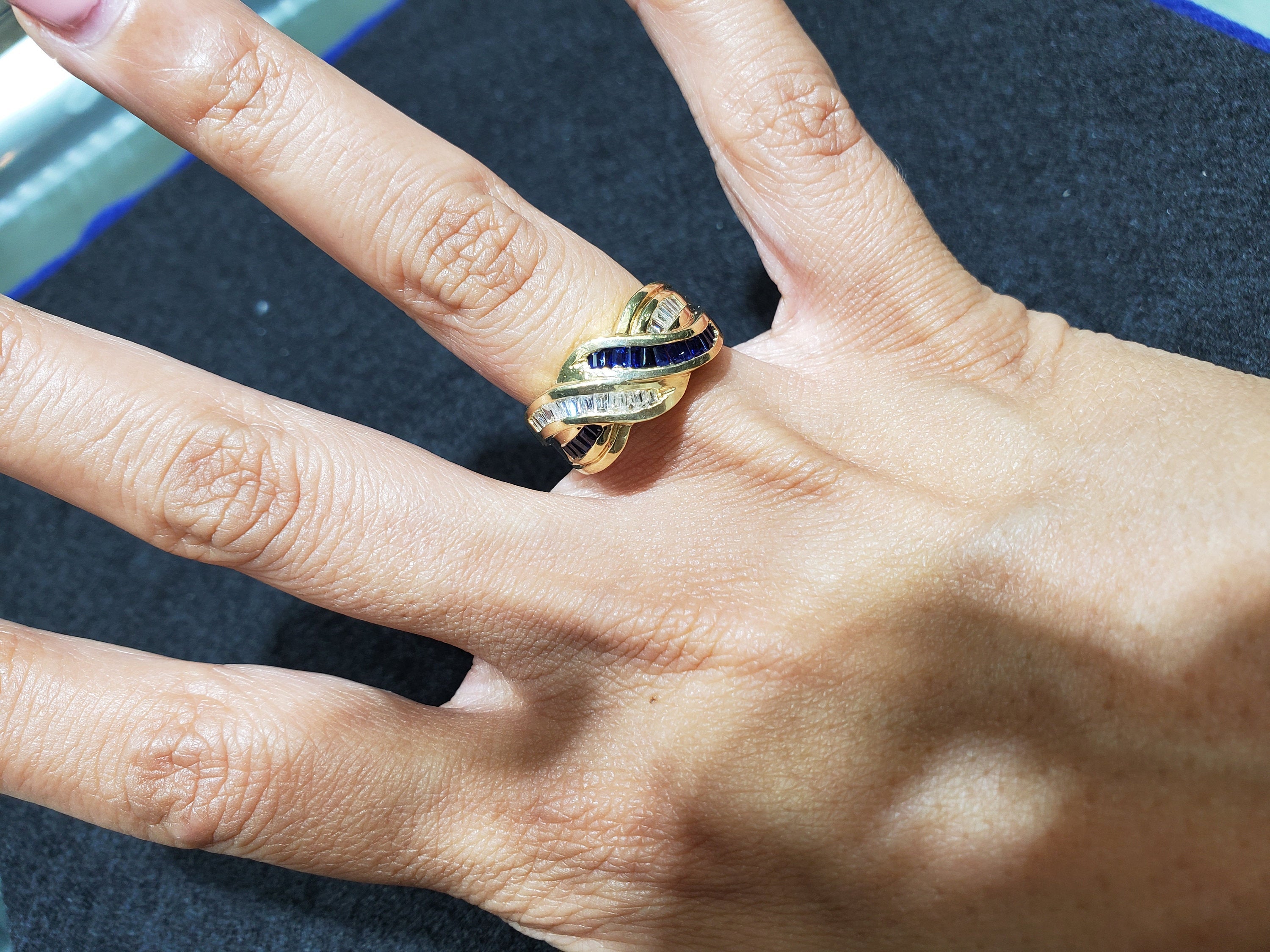 14k Yellow Gold Sapphire & Diamond Baguette Cocktail Ring | Elegant Jewelry for Parties, Weddings & Special Occasions