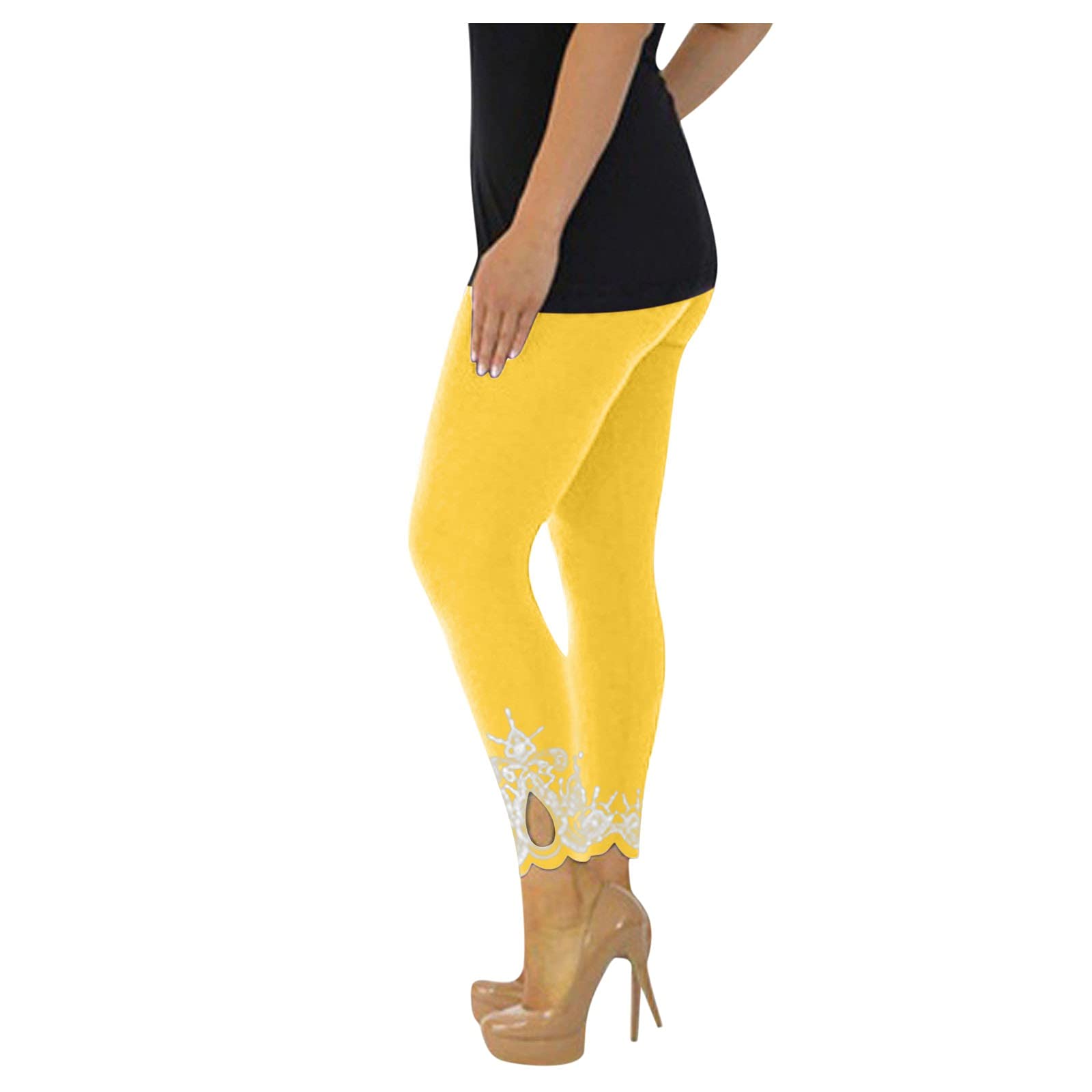KCocoo Women's Plus Size High Waisted Butt Lifting Capri Leggings - Floral Print Tummy Control Yoga Pants with Calf Cut Out | Perfect for Workout, Yoga & Casual Wear