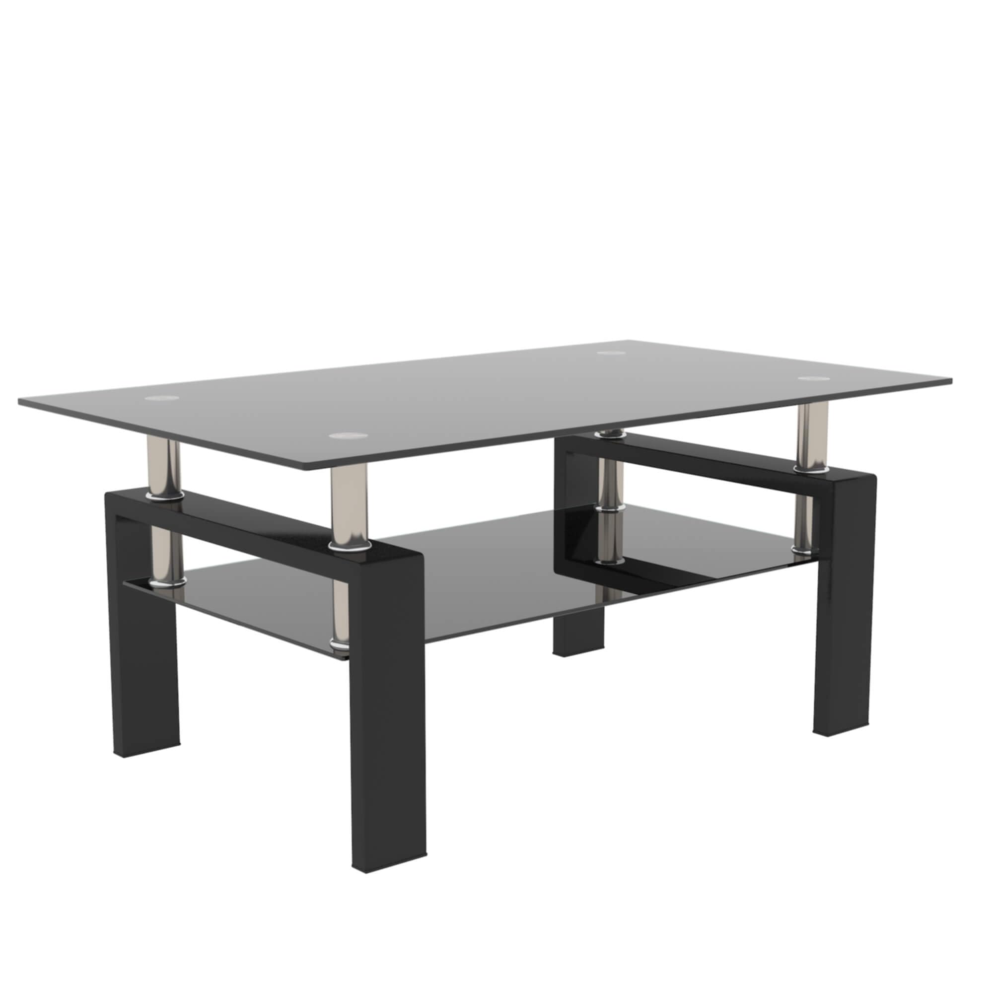 Premium Tempered Glass Coffee Table - Modern All Black Living Room Furniture for Home Decor | Stylish Centerpiece for Sofa & Lounge Areas