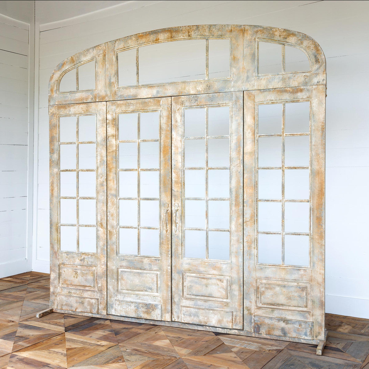 Elegant Metal French Door with Top and Side Facade - Perfect for Home Entryways, Patios & Interior Room Dividers