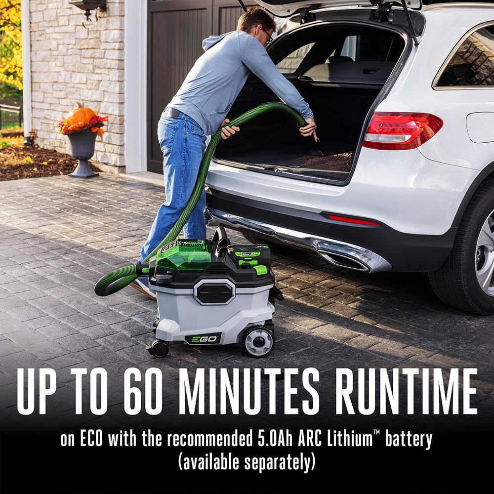 EGO WDV0900 9 Gallon 110 CFM 56V Cordless Wet Dry Vacuum Cleaner - Lithium Ion Battery Powered, Multi Power Modes, Remote Control (Battery & Charger Sold Separately) - Ideal for Home Cleaning, Garage Workshop, Car Detailing & Construction Sites