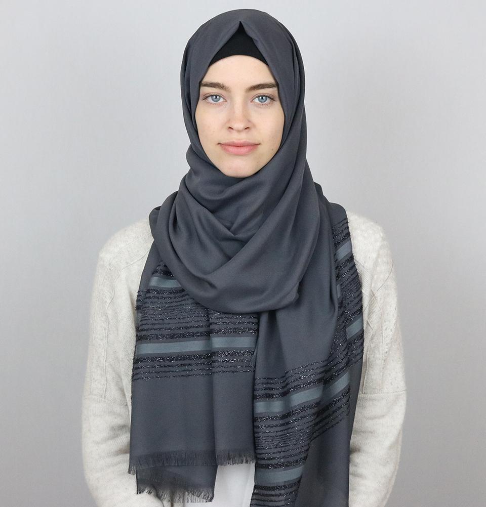 Aker Shimmer Chiffon Hijab Shawl - Soft Muslim Headscarf Wrap for Women - Charcoal Grey - Perfect for Daily Wear, Prayer & Special Occasions