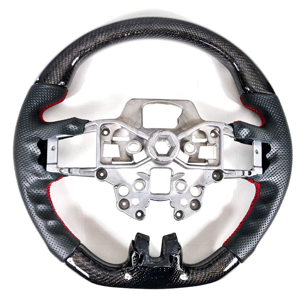 IKON MOTORSPORTS Carbon Fiber Steering Wheel for 2018-2023 Ford Mustang - Black CF Wheel with Genuine Leather & Red Stitching | Upgrade Your Mustang Interior for Racing & Daily Driving