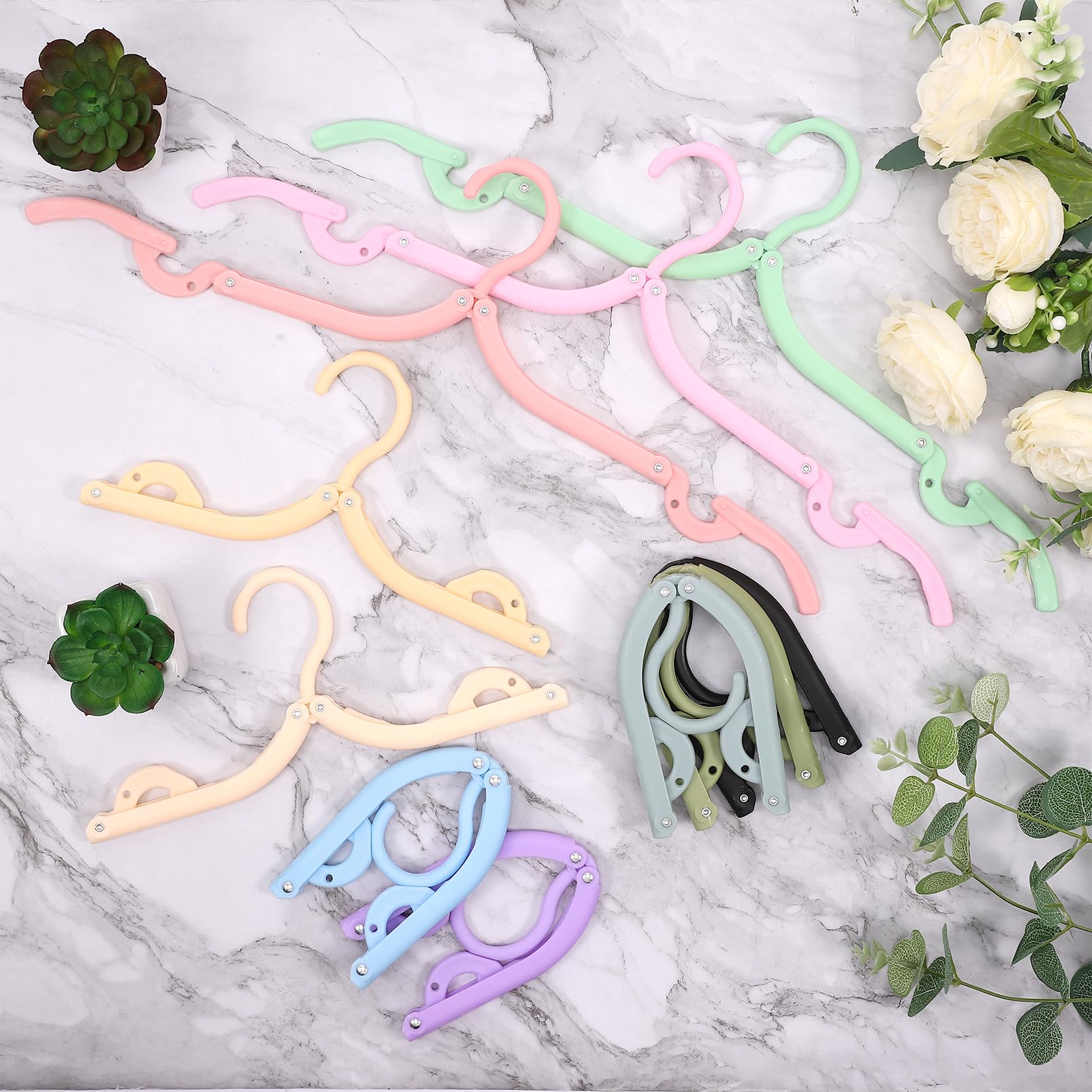 40 Pack Foldable Travel Hangers - Space Saving Clothes Hangers for Suitcase, Hotel & Home Organization (10 Color Options) - Perfect for Vacation Packing, Business Trips & Closet Storage