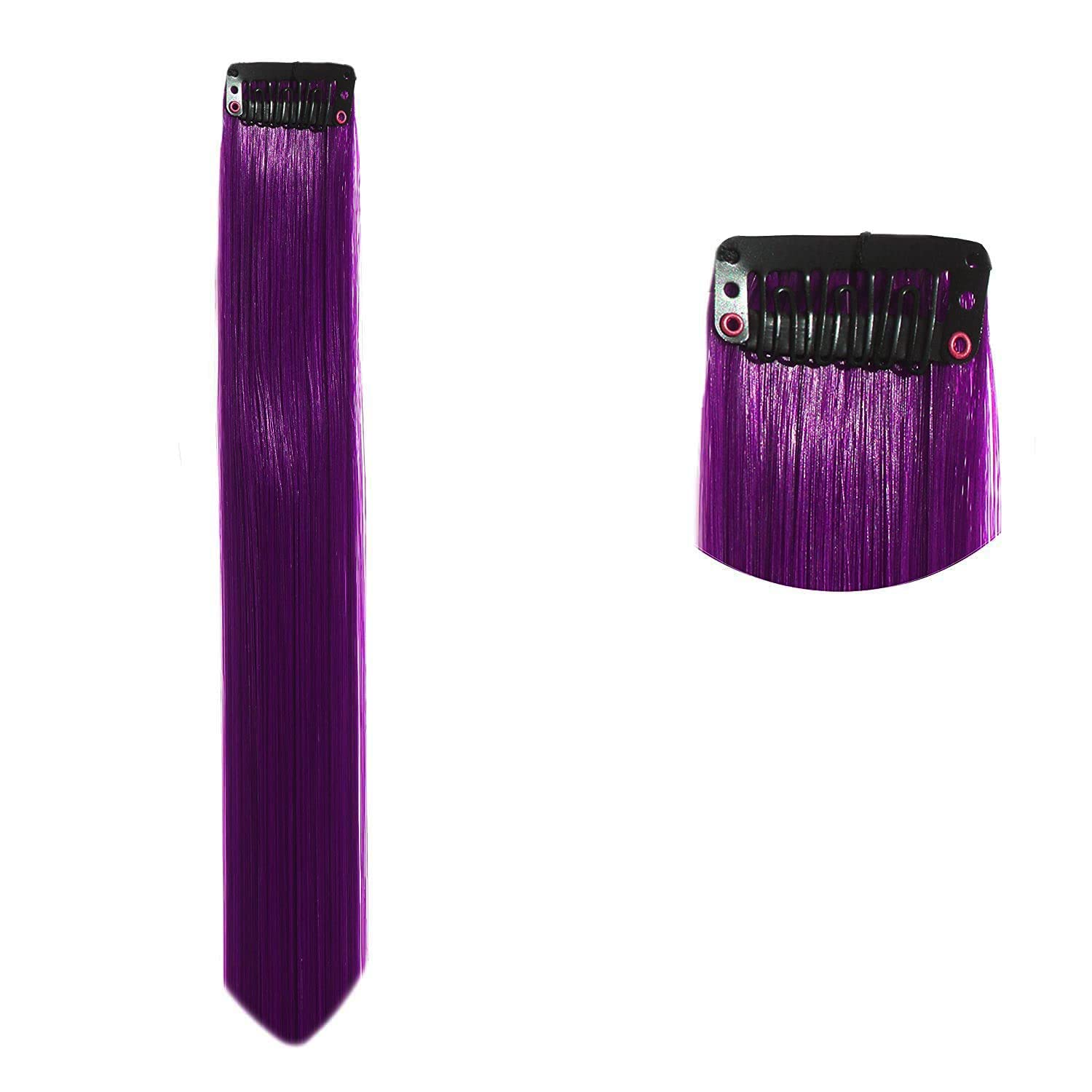 DELORUS Reusable Purple Hair Streaks Extensions for Women & Girls - 2-Piece Set | Clip-in Hair Extensions for Parties, Cosplay & Everyday Styling