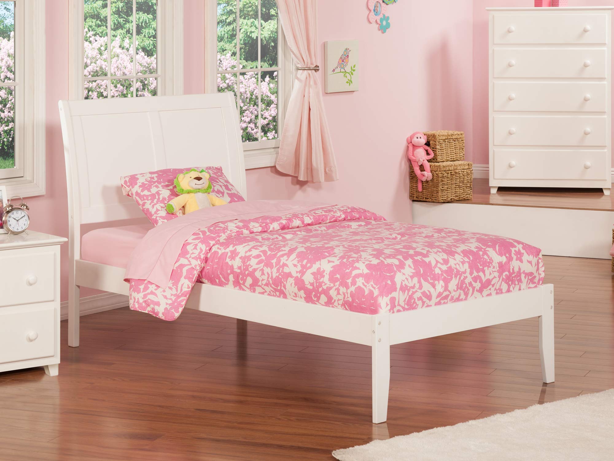 AFI Portland Twin Size Platform Bed Frame with USB Charging Ports - Modern White Wooden Bed for Kids & Teens - Perfect for Small Bedrooms & Dorm Rooms