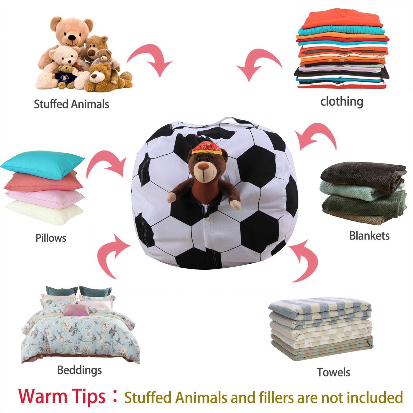 Premium 18-inch Beanbag Covers for Plush Toy Storage - Durable Stuffed Animal Organizer with Rugby Design | Perfect for Kids' Room, Playroom & Nursery Organization