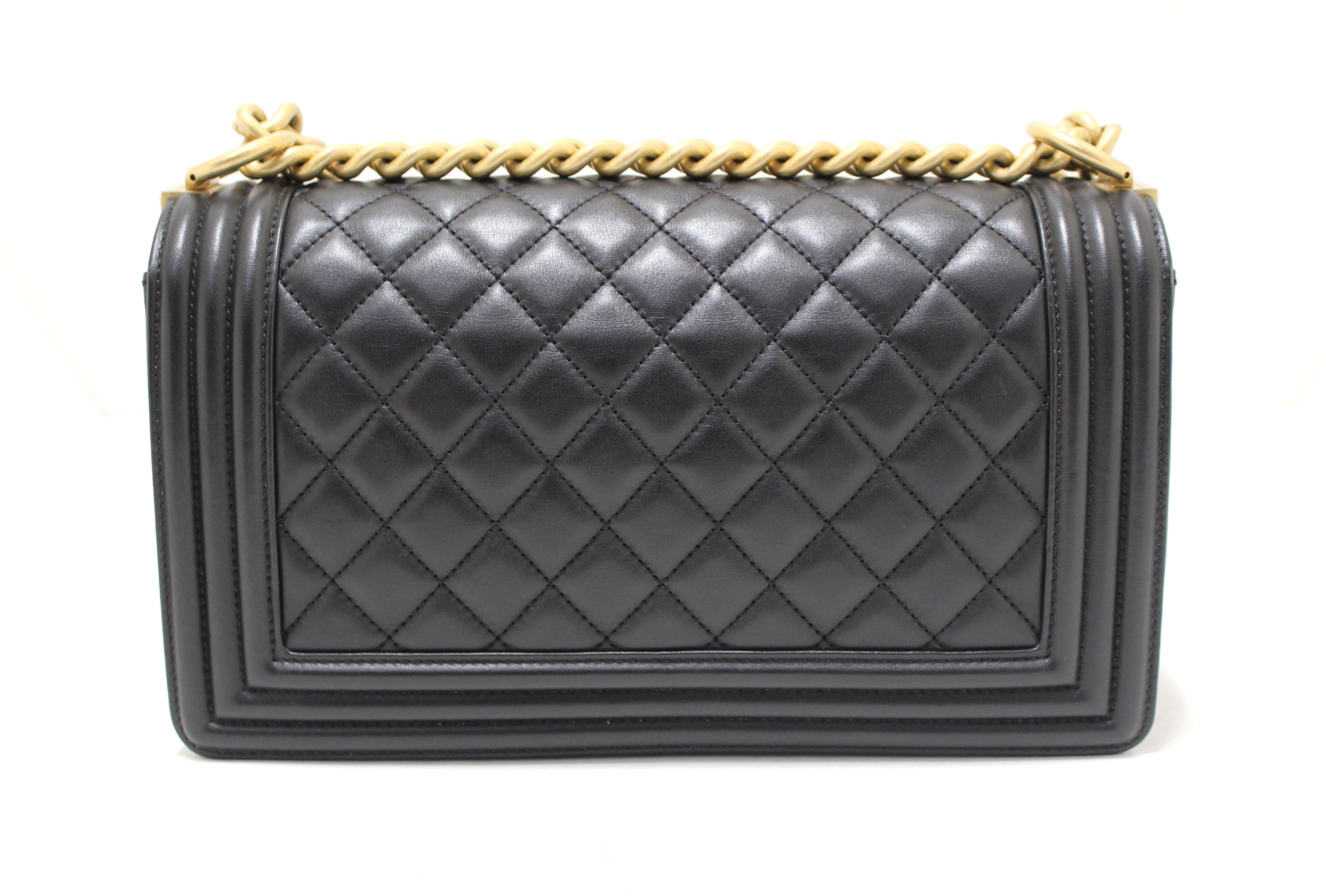 Authentic Chanel Black Quilted Lambskin Leather Medium Boy Flap Shoulder Bag - Luxury Designer Handbag for Women, Perfect for Date Night, Parties & Special Occasions